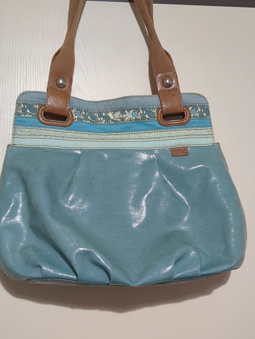 Fossil Keyper Coated Canvas Tote Blue Sholder Bag